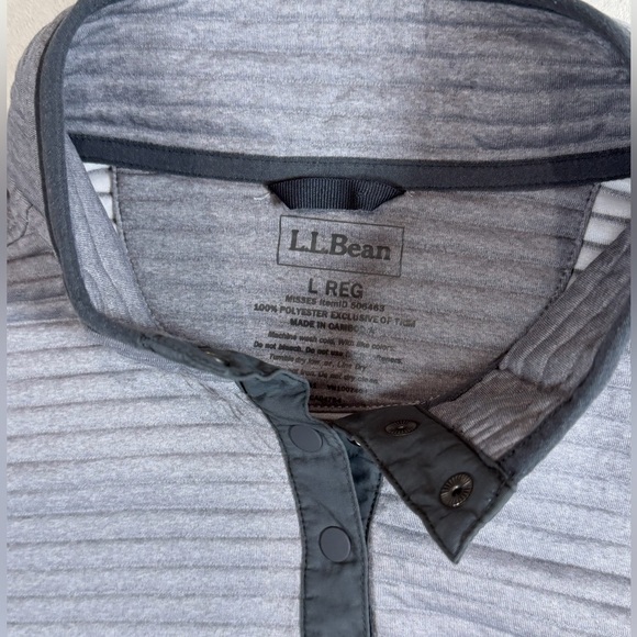 LL Bean Large Regular Gray Ribbed Airlight Snap Button Pullover Sweater - Picture 4 of 6
